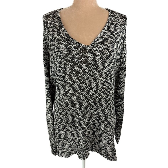 Eileen Fisher Womens XL‎ Open Kint Sweater Black Marled V Neck Lightweight - Picture 1 of 10